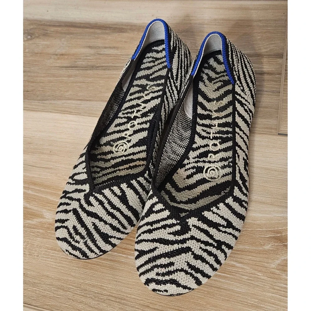 Rothy's The Flat Zebra Wild Animal Print Knit Slip‎ On Shoes Womens Size 5